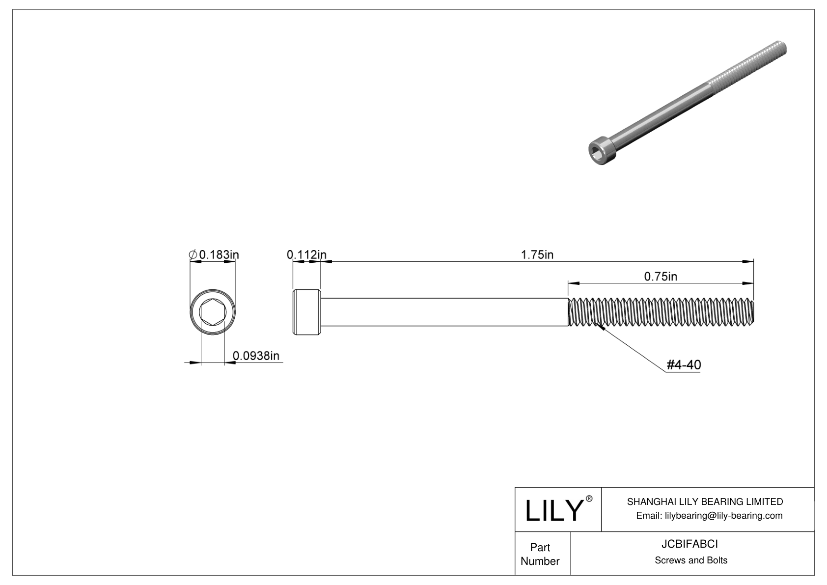 JCBIFABCI Super-Corrosion-Resistant 316 Stainless Steel Socket Head Screws cad drawing