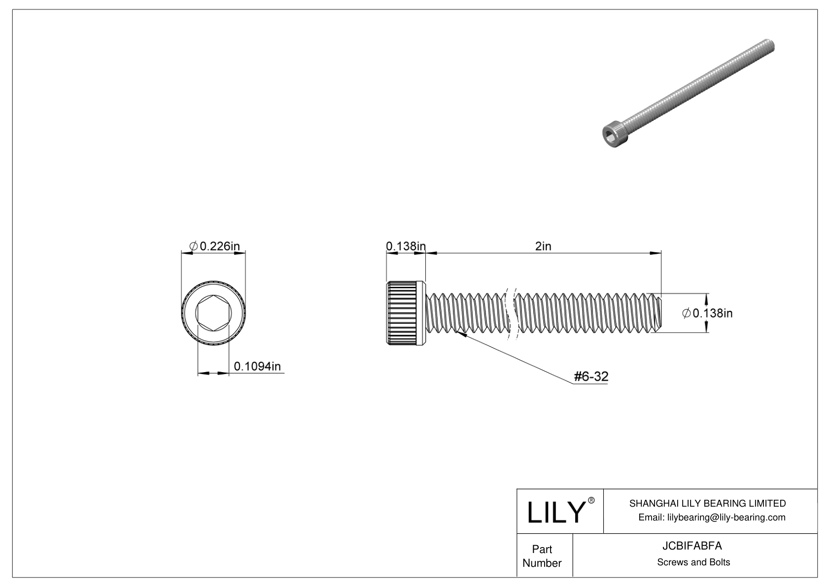 JCBIFABFA Super-Corrosion-Resistant 316 Stainless Steel Socket Head Screws cad drawing