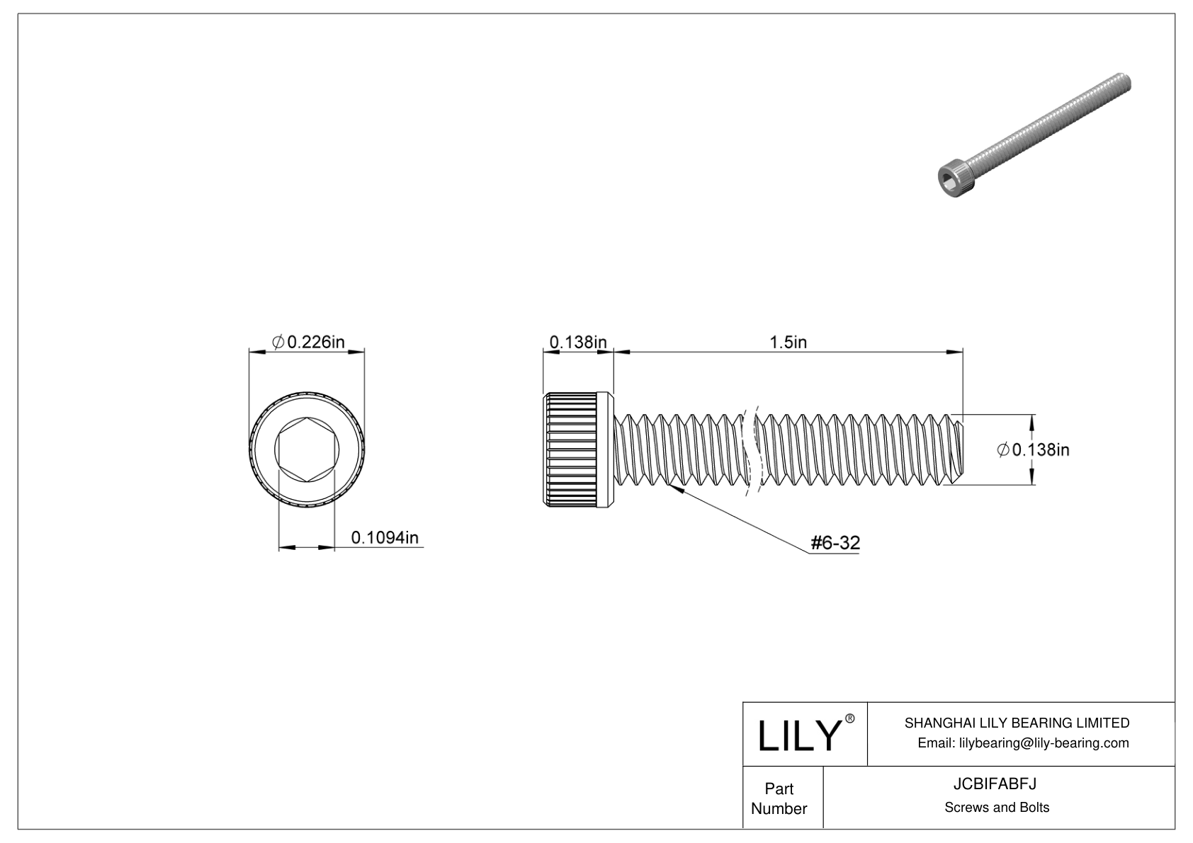 JCBIFABFJ 超耐腐蚀 316 不锈钢内六角螺钉 cad drawing