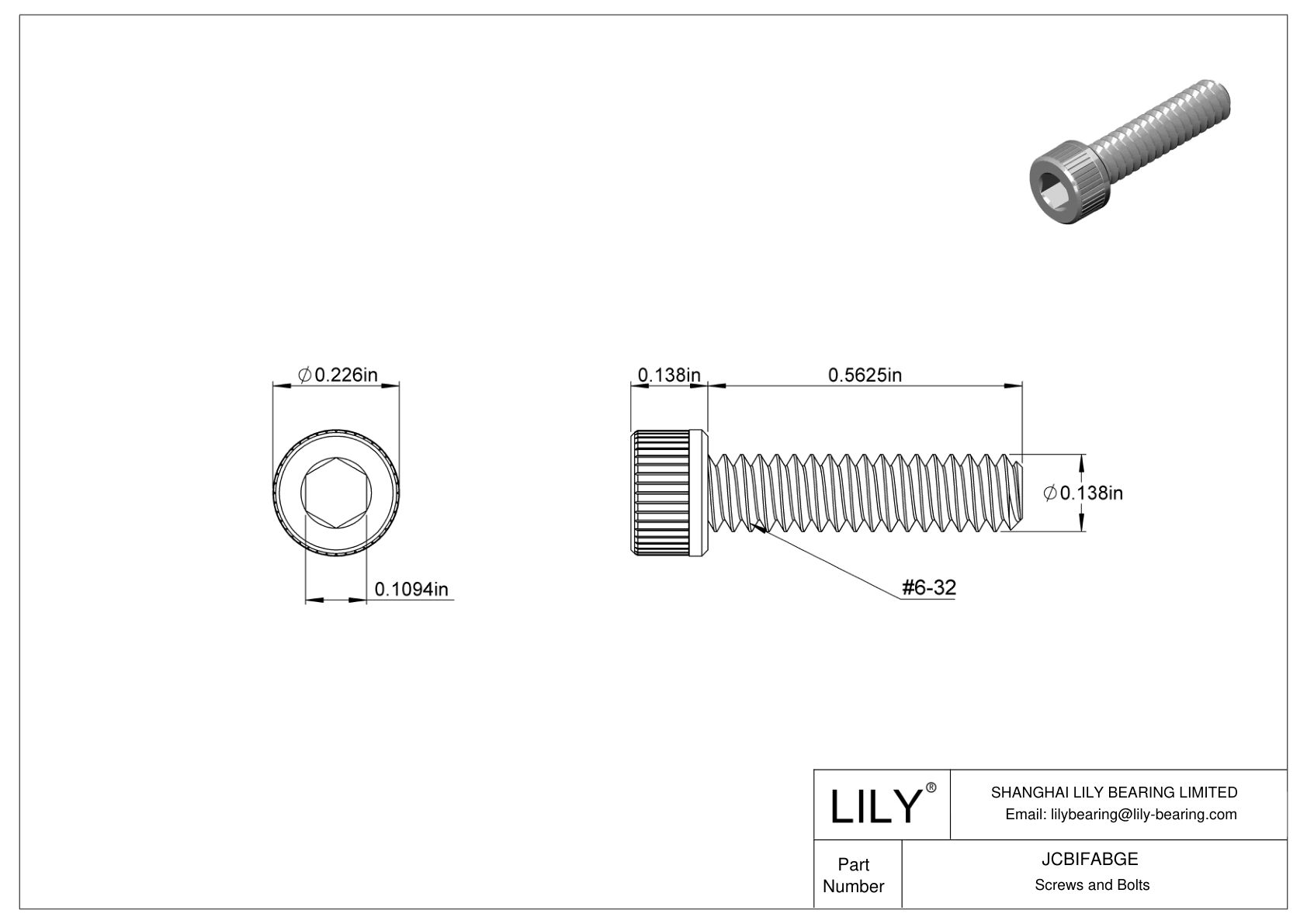 JCBIFABGE Super-Corrosion-Resistant 316 Stainless Steel Socket Head Screws cad drawing