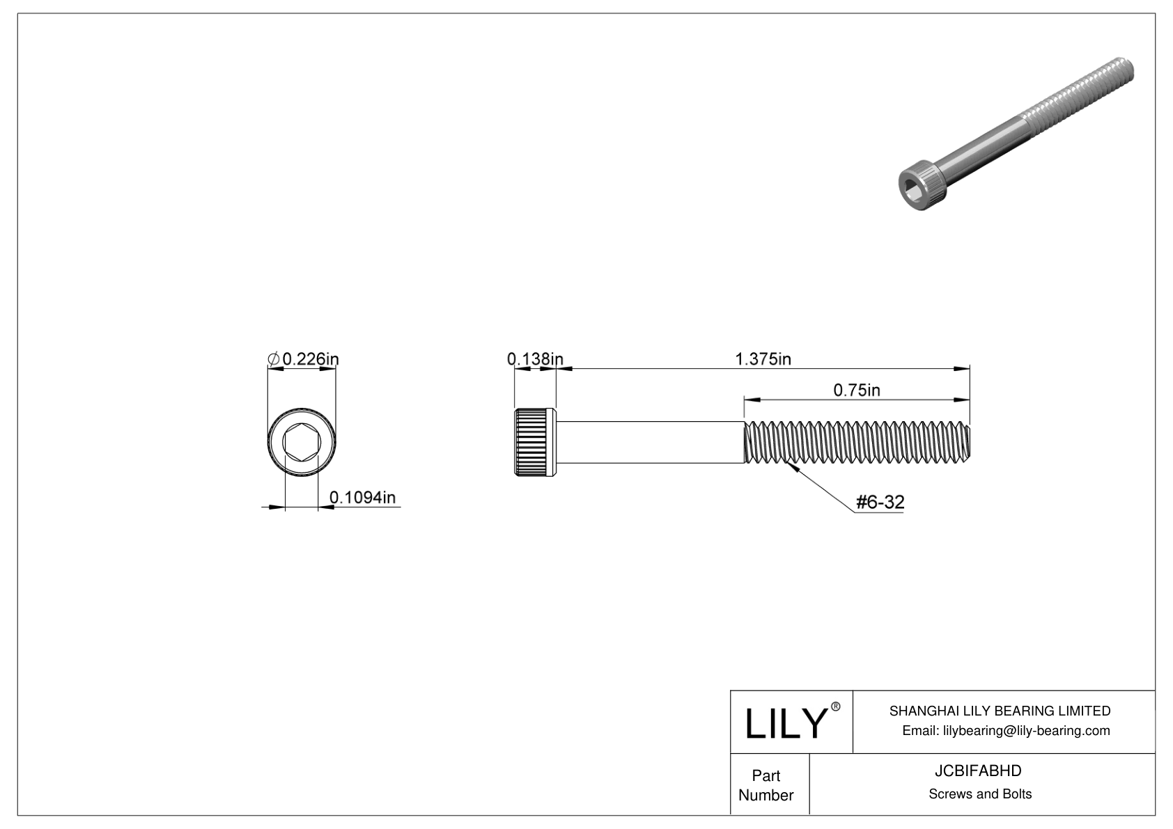 JCBIFABHD Super-Corrosion-Resistant 316 Stainless Steel Socket Head Screws cad drawing