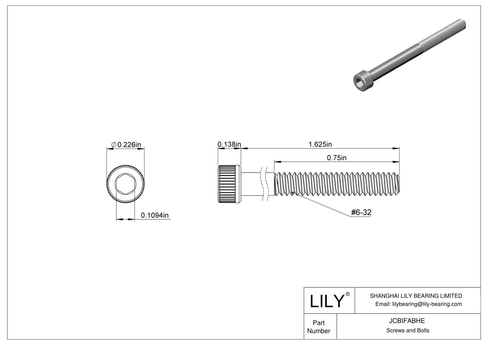 JCBIFABHE 超耐腐蚀 316 不锈钢内六角螺钉 cad drawing