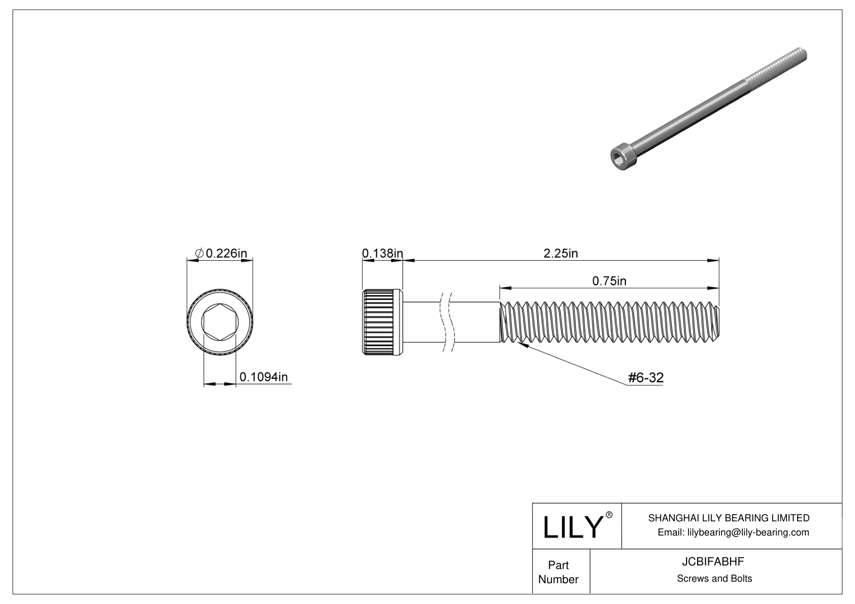 JCBIFABHF Super-Corrosion-Resistant 316 Stainless Steel Socket Head Screws cad drawing