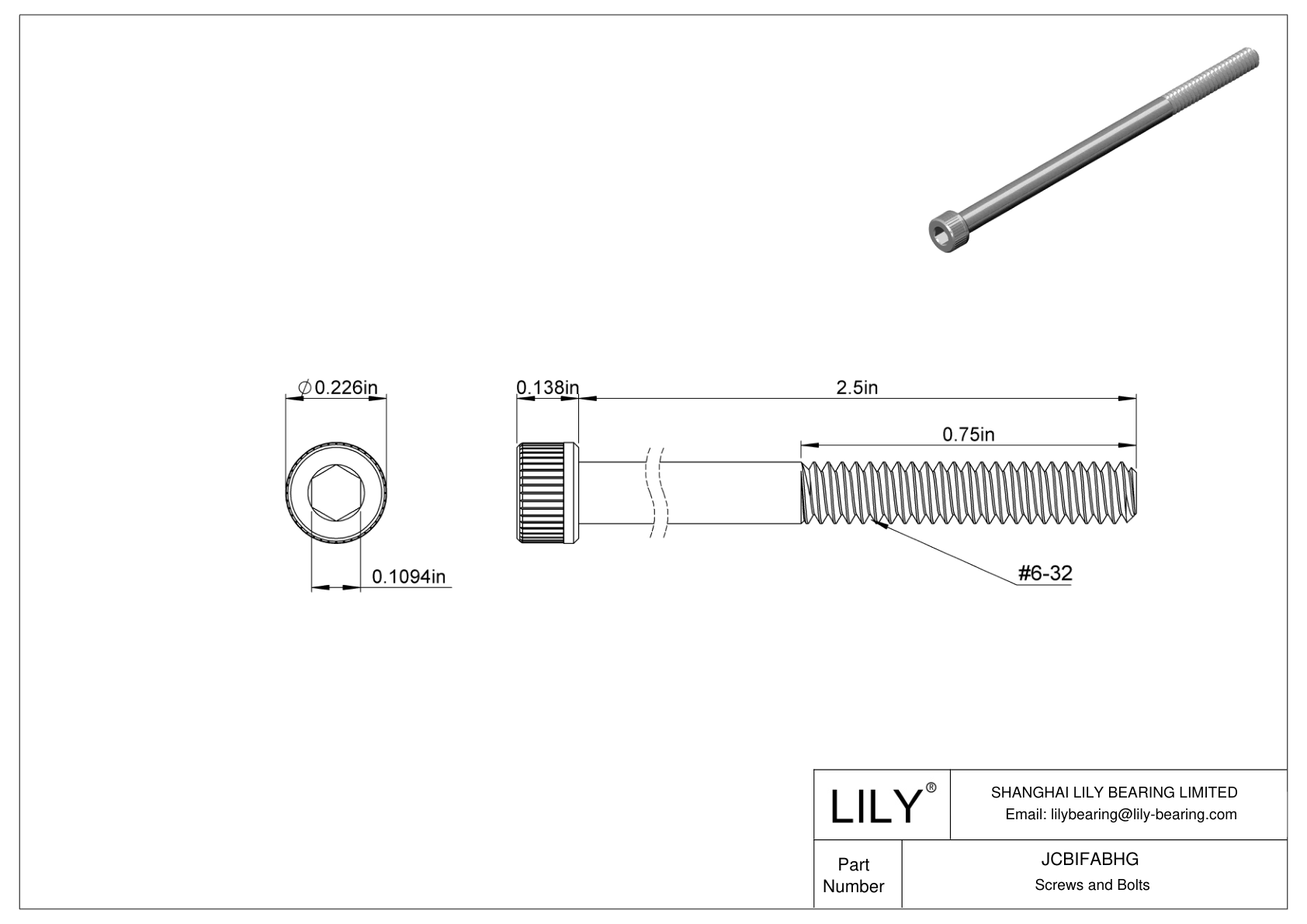 JCBIFABHG Super-Corrosion-Resistant 316 Stainless Steel Socket Head Screws cad drawing