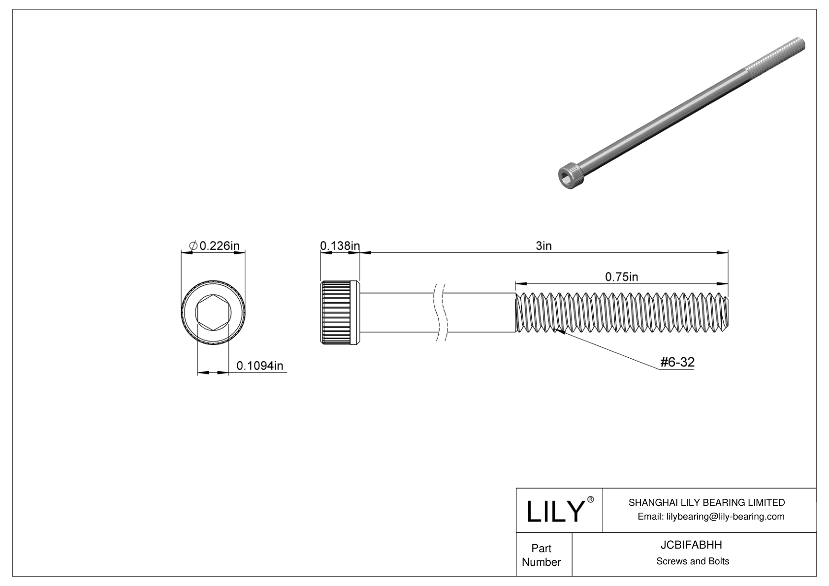 JCBIFABHH 超耐腐蚀 316 不锈钢内六角螺钉 cad drawing