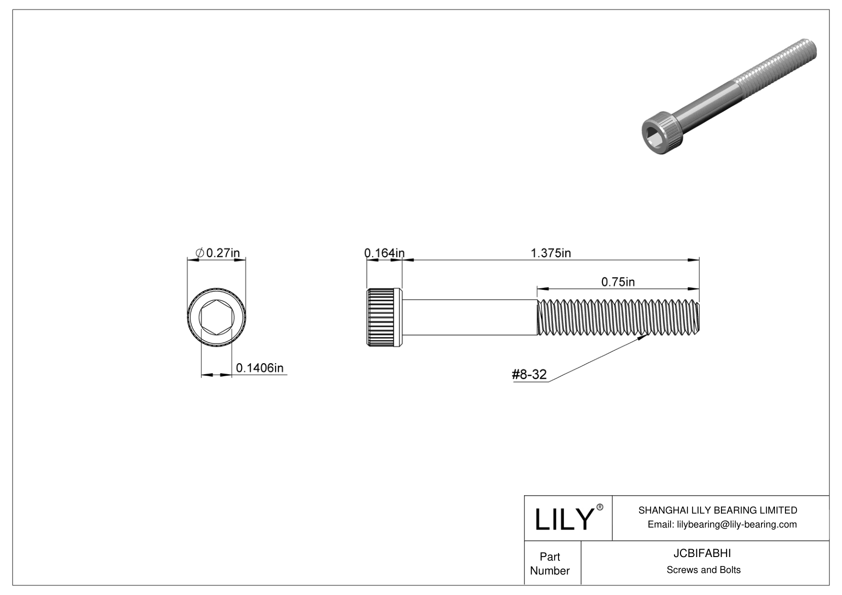 JCBIFABHI Super-Corrosion-Resistant 316 Stainless Steel Socket Head Screws cad drawing