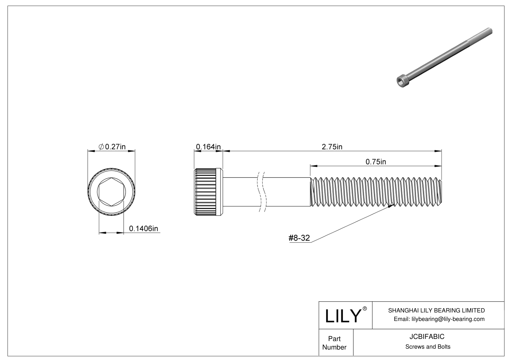 JCBIFABIC 超耐腐蚀 316 不锈钢内六角螺钉 cad drawing