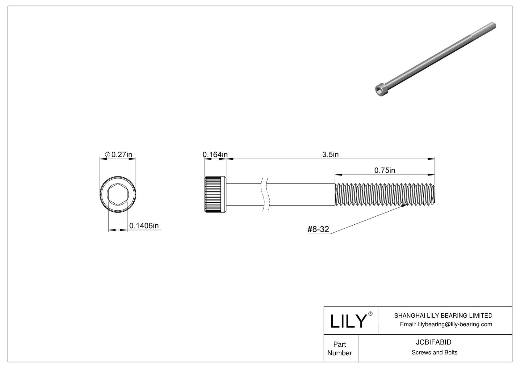 JCBIFABID 超耐腐蚀 316 不锈钢内六角螺钉 cad drawing