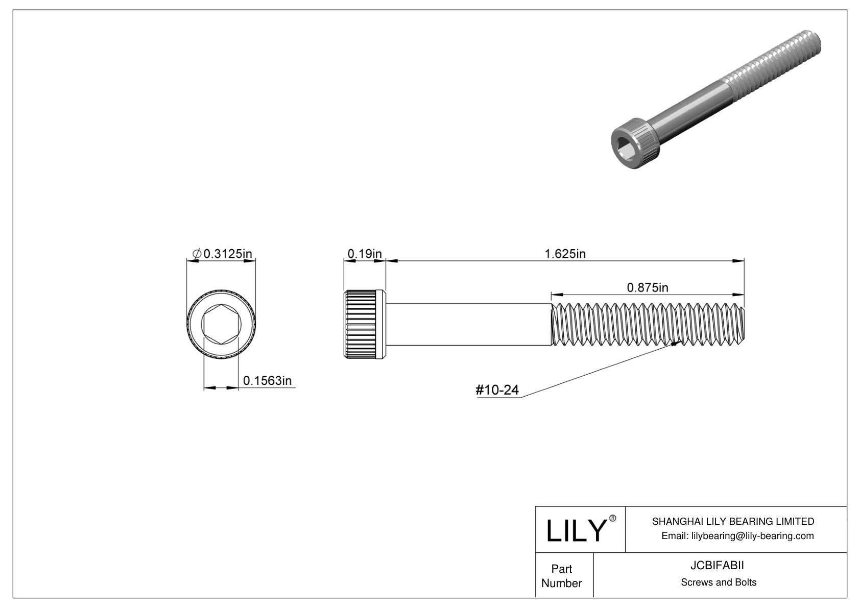 JCBIFABII 超耐腐蚀 316 不锈钢内六角螺钉 cad drawing