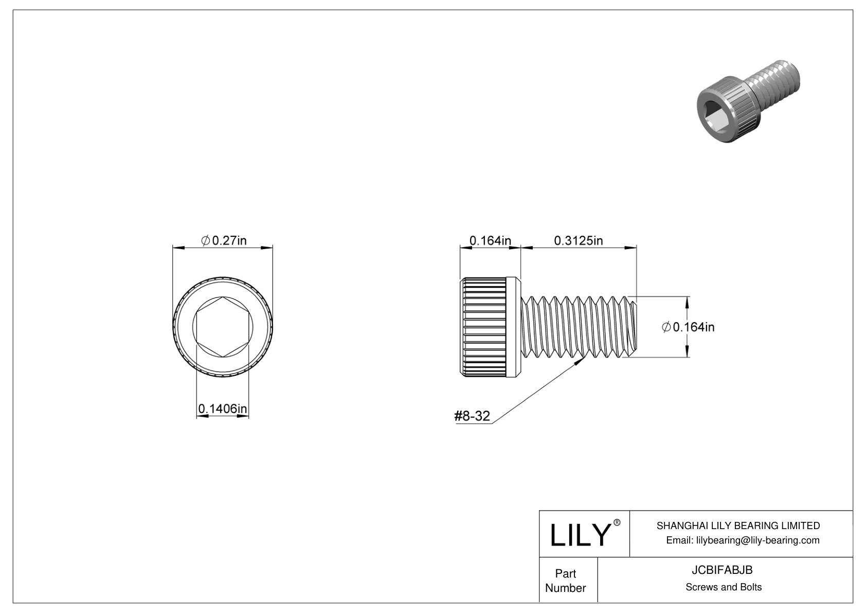 JCBIFABJB Super-Corrosion-Resistant 316 Stainless Steel Socket Head Screws cad drawing