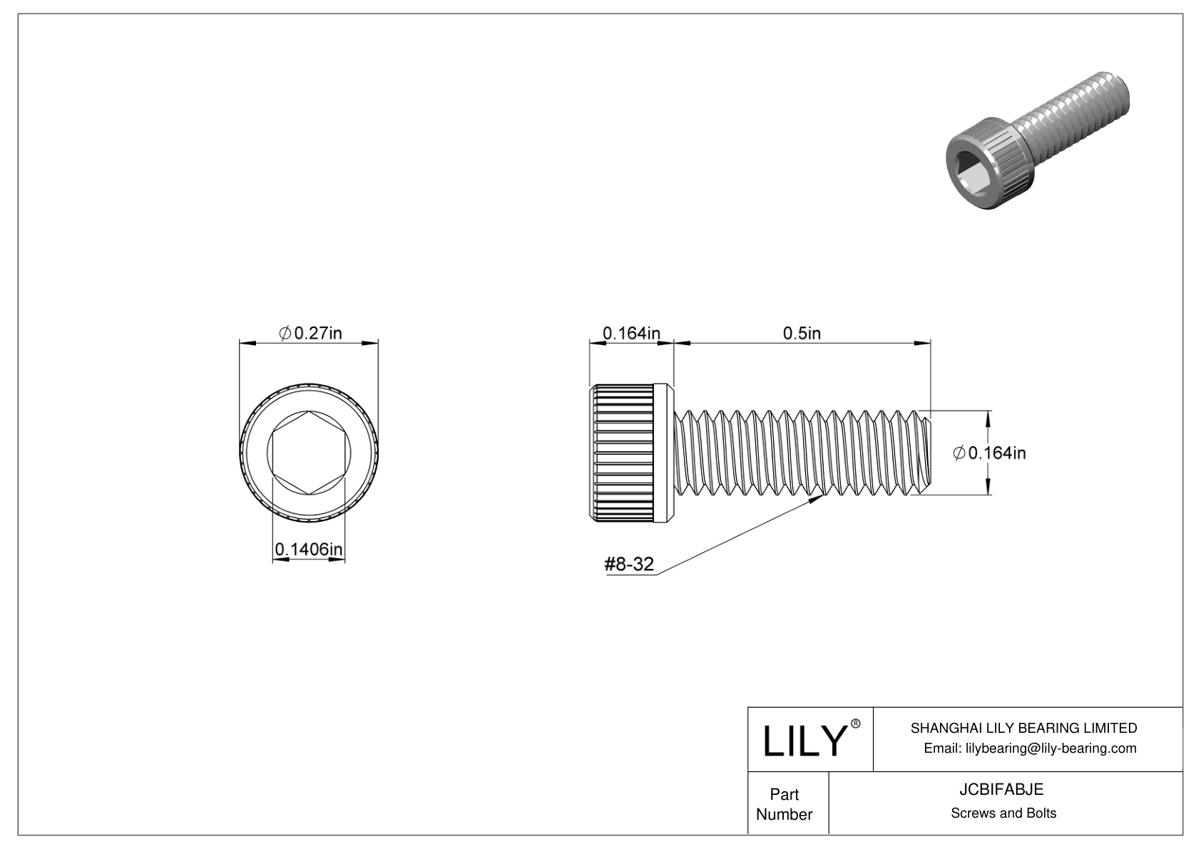 JCBIFABJE Super-Corrosion-Resistant 316 Stainless Steel Socket Head Screws cad drawing