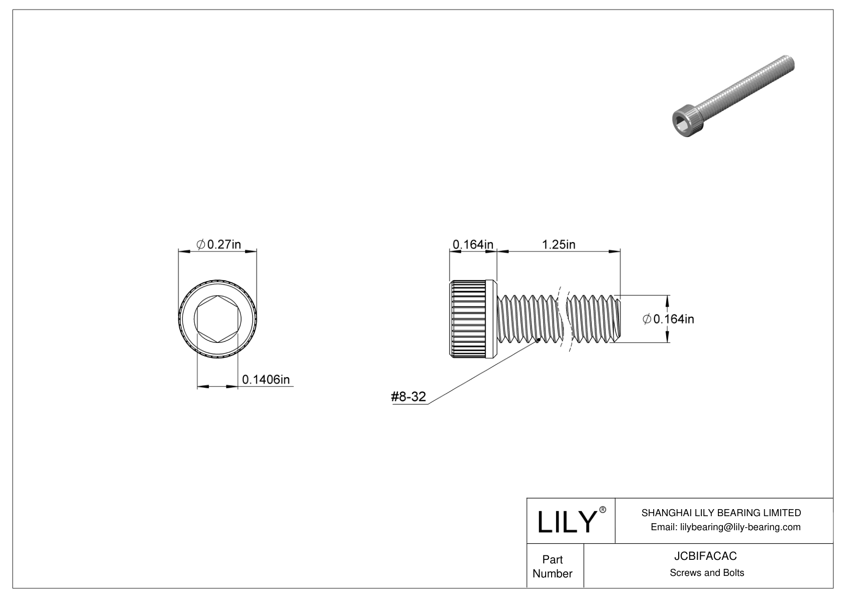 JCBIFACAC Super-Corrosion-Resistant 316 Stainless Steel Socket Head Screws cad drawing