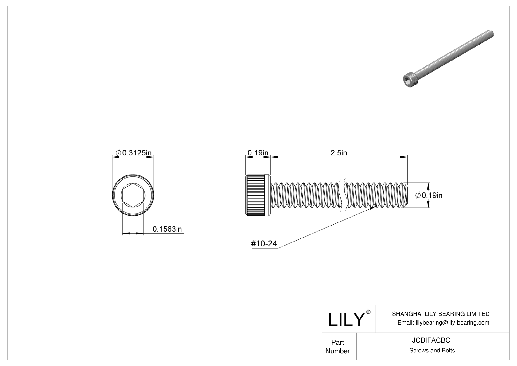 JCBIFACBC Super-Corrosion-Resistant 316 Stainless Steel Socket Head Screws cad drawing