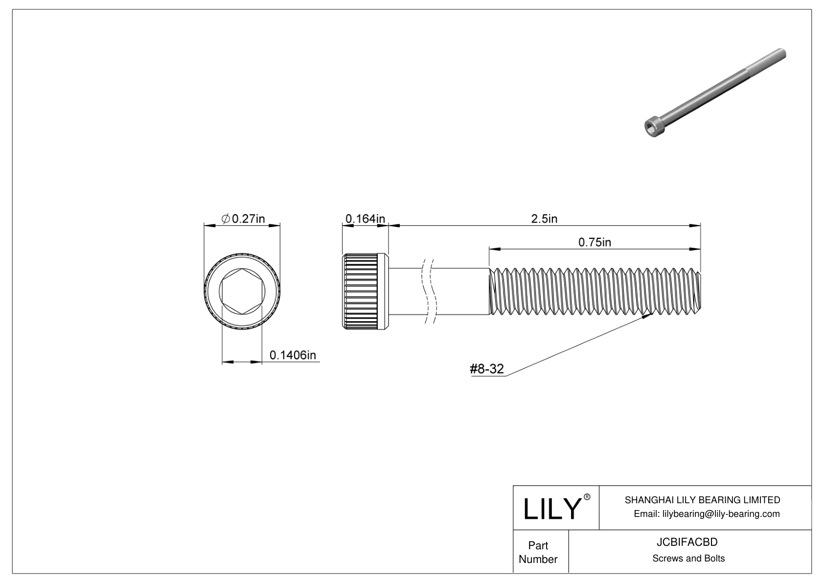 JCBIFACBD Super-Corrosion-Resistant 316 Stainless Steel Socket Head Screws cad drawing