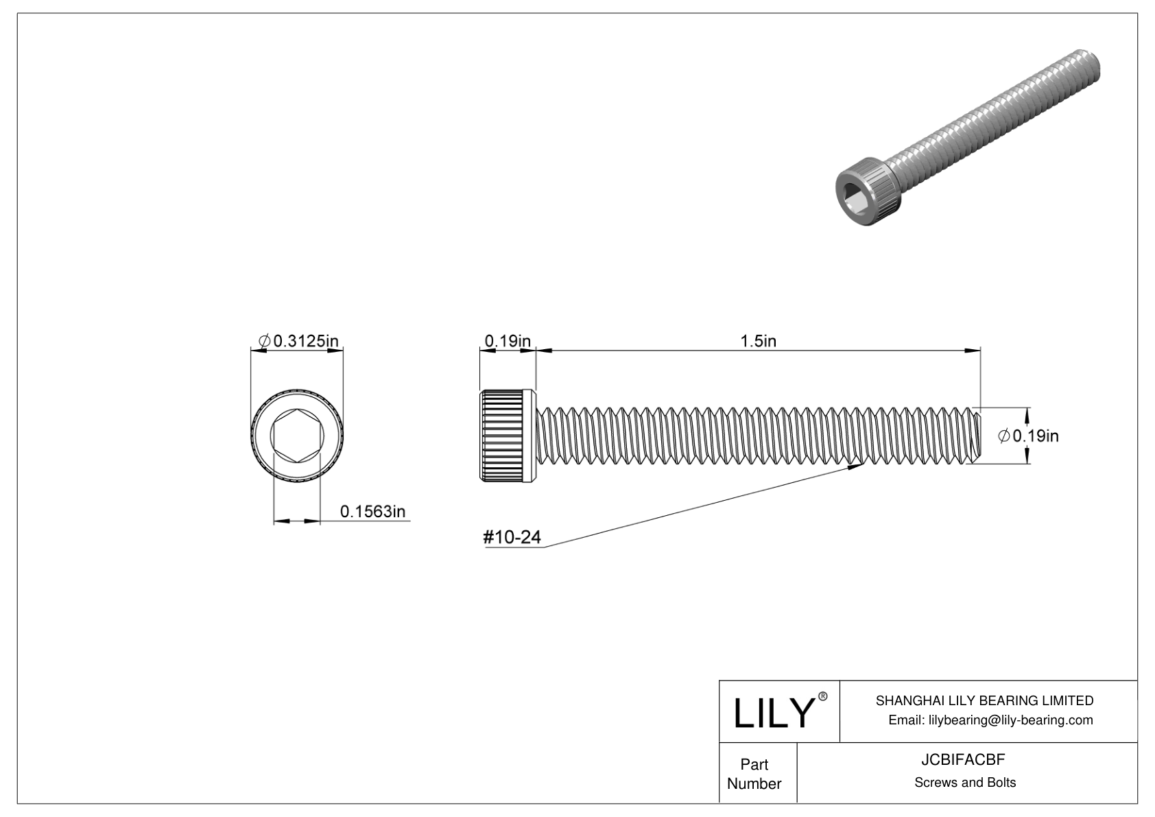 JCBIFACBF 超耐腐蚀 316 不锈钢内六角螺钉 cad drawing