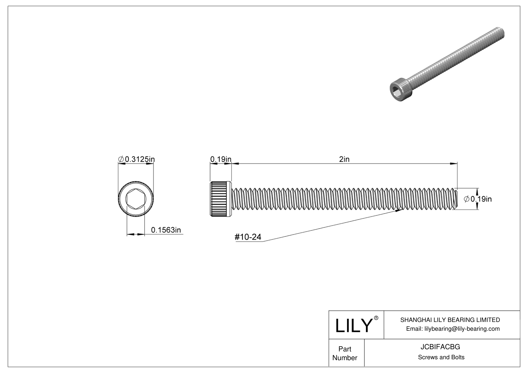 JCBIFACBG Super-Corrosion-Resistant 316 Stainless Steel Socket Head Screws cad drawing