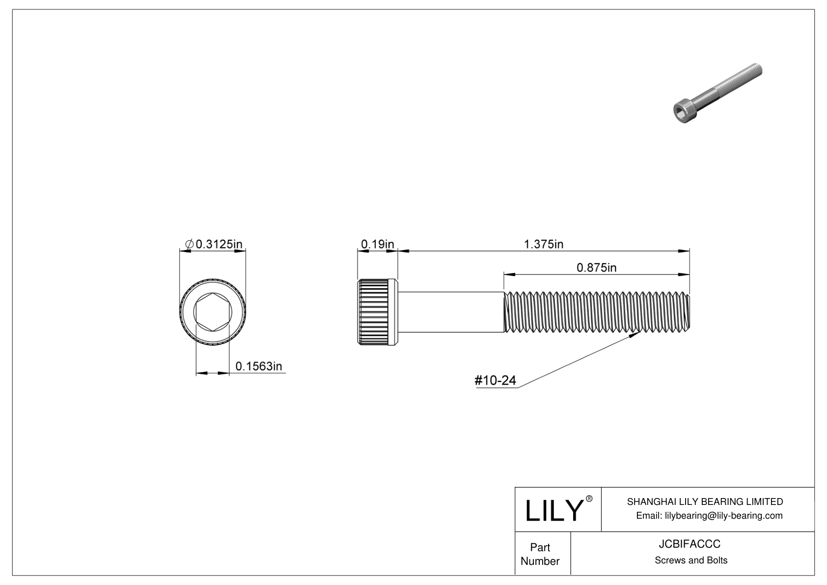 JCBIFACCC Super-Corrosion-Resistant 316 Stainless Steel Socket Head Screws cad drawing