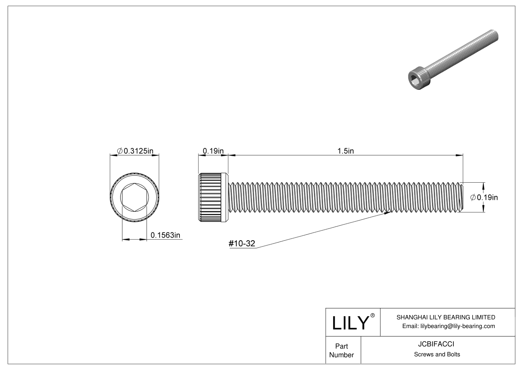 JCBIFACCI Super-Corrosion-Resistant 316 Stainless Steel Socket Head Screws cad drawing