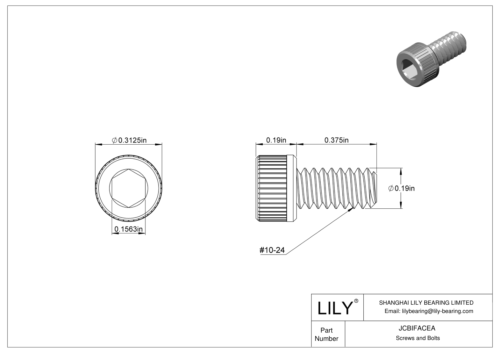 JCBIFACEA Super-Corrosion-Resistant 316 Stainless Steel Socket Head Screws cad drawing