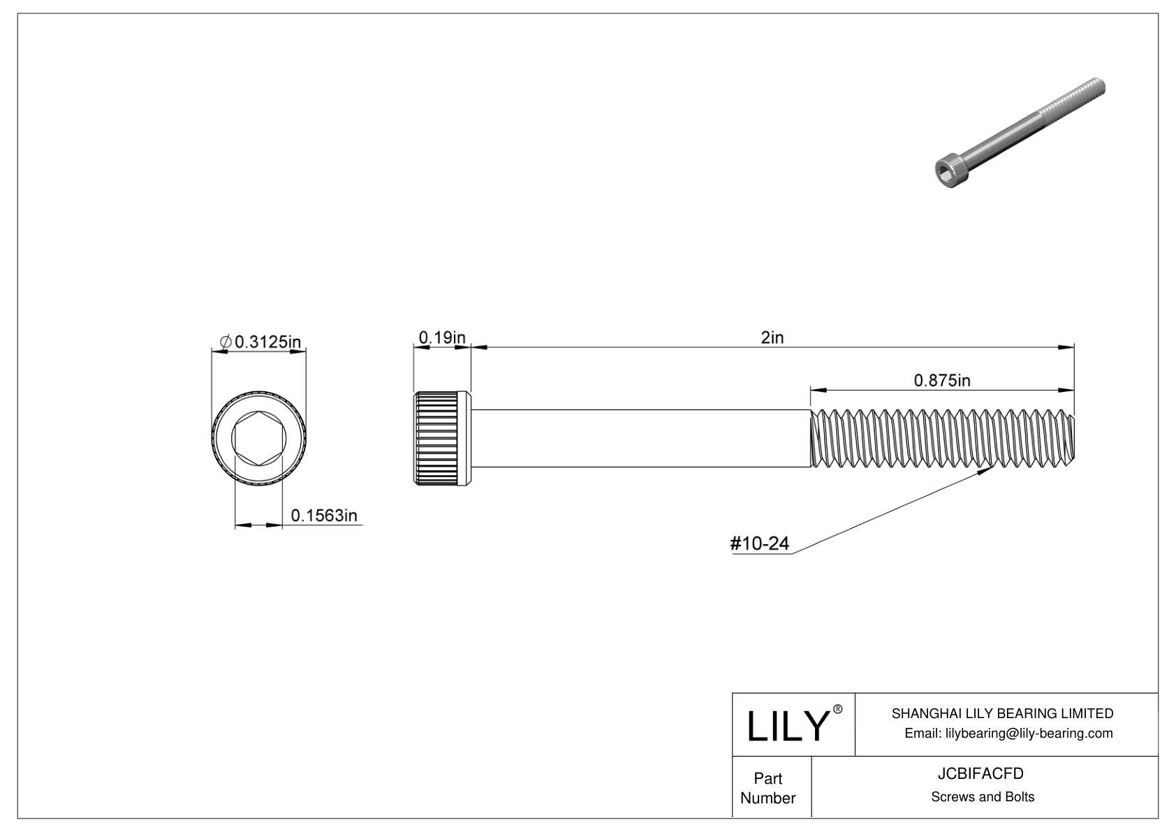 JCBIFACFD Super-Corrosion-Resistant 316 Stainless Steel Socket Head Screws cad drawing