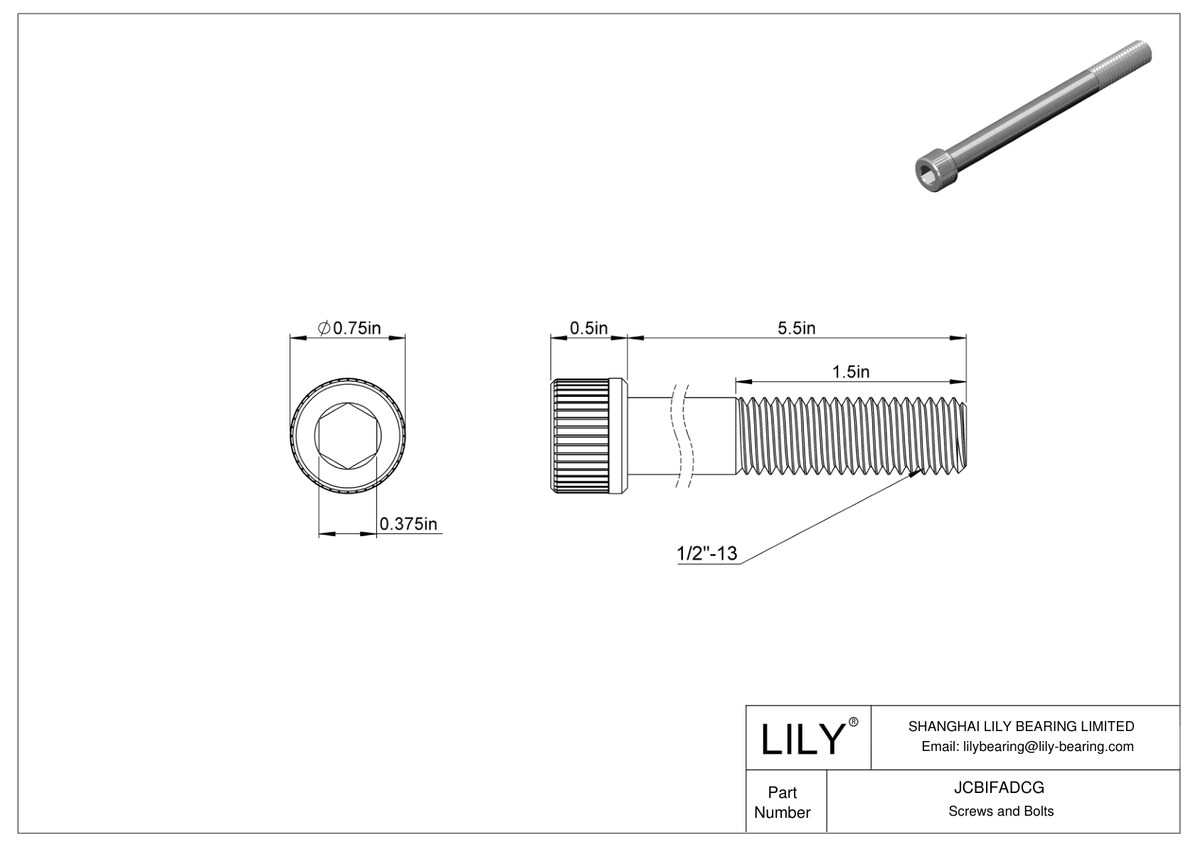 JCBIFADCG Super-Corrosion-Resistant 316 Stainless Steel Socket Head Screws cad drawing