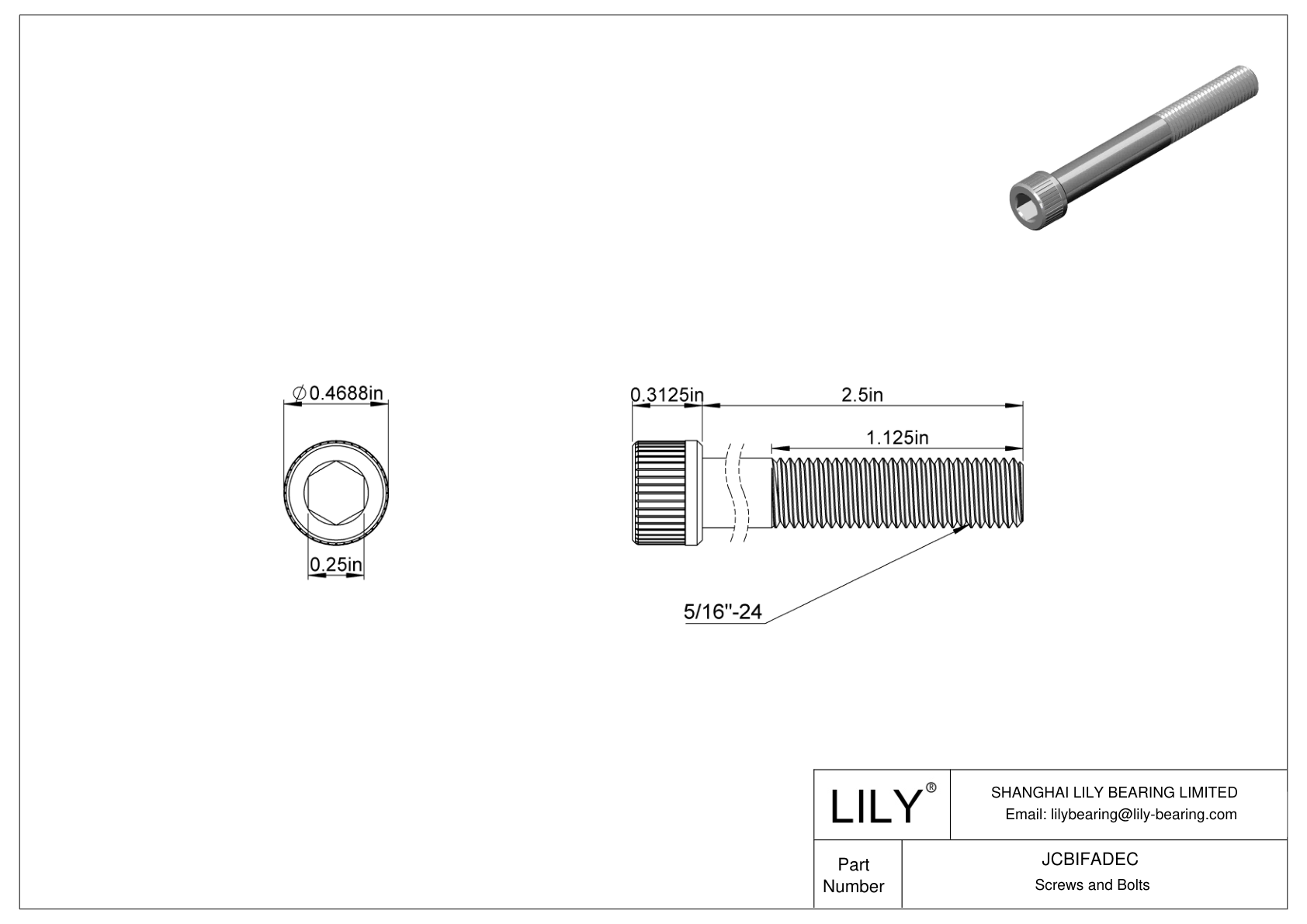 JCBIFADEC Super-Corrosion-Resistant 316 Stainless Steel Socket Head Screws cad drawing