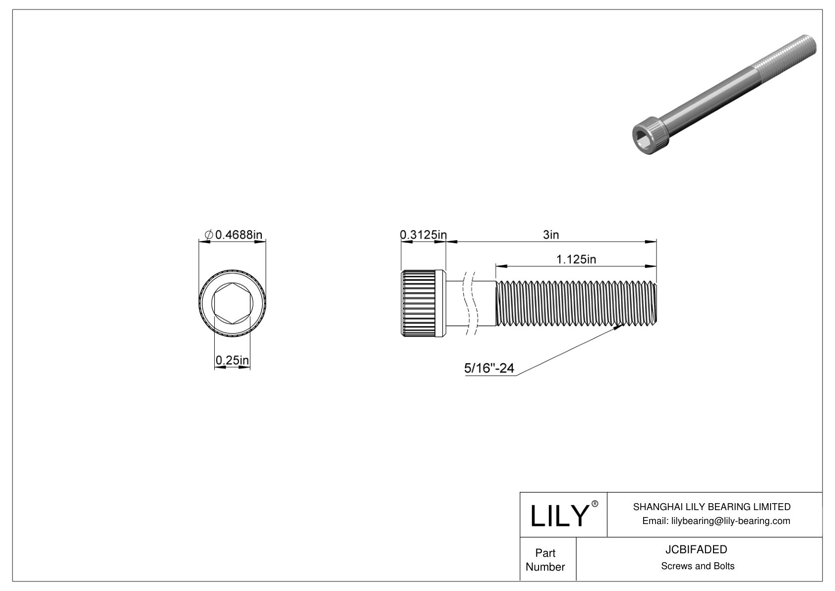 JCBIFADED Super-Corrosion-Resistant 316 Stainless Steel Socket Head Screws cad drawing