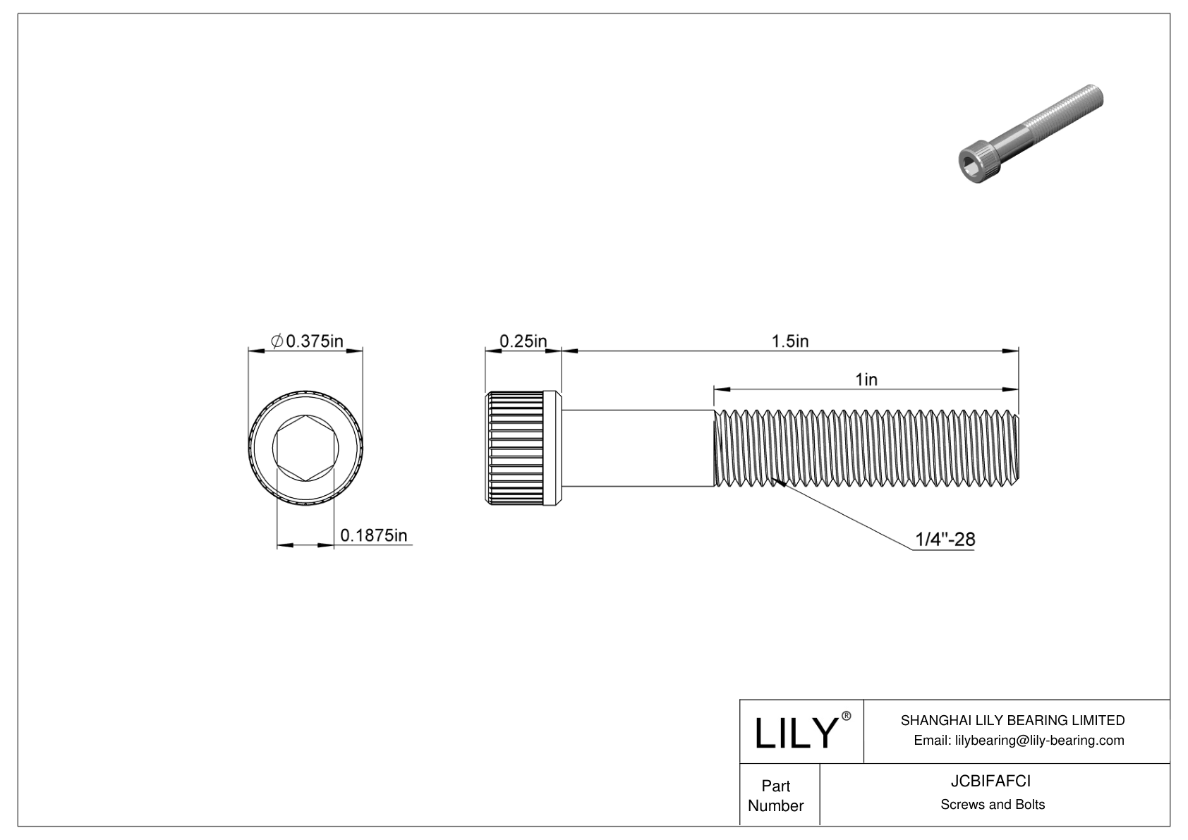 JCBIFAFCI 超耐腐蚀 316 不锈钢内六角螺钉 cad drawing