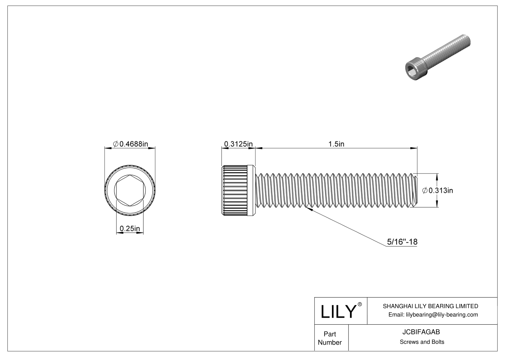 JCBIFAGAB Super-Corrosion-Resistant 316 Stainless Steel Socket Head Screws cad drawing