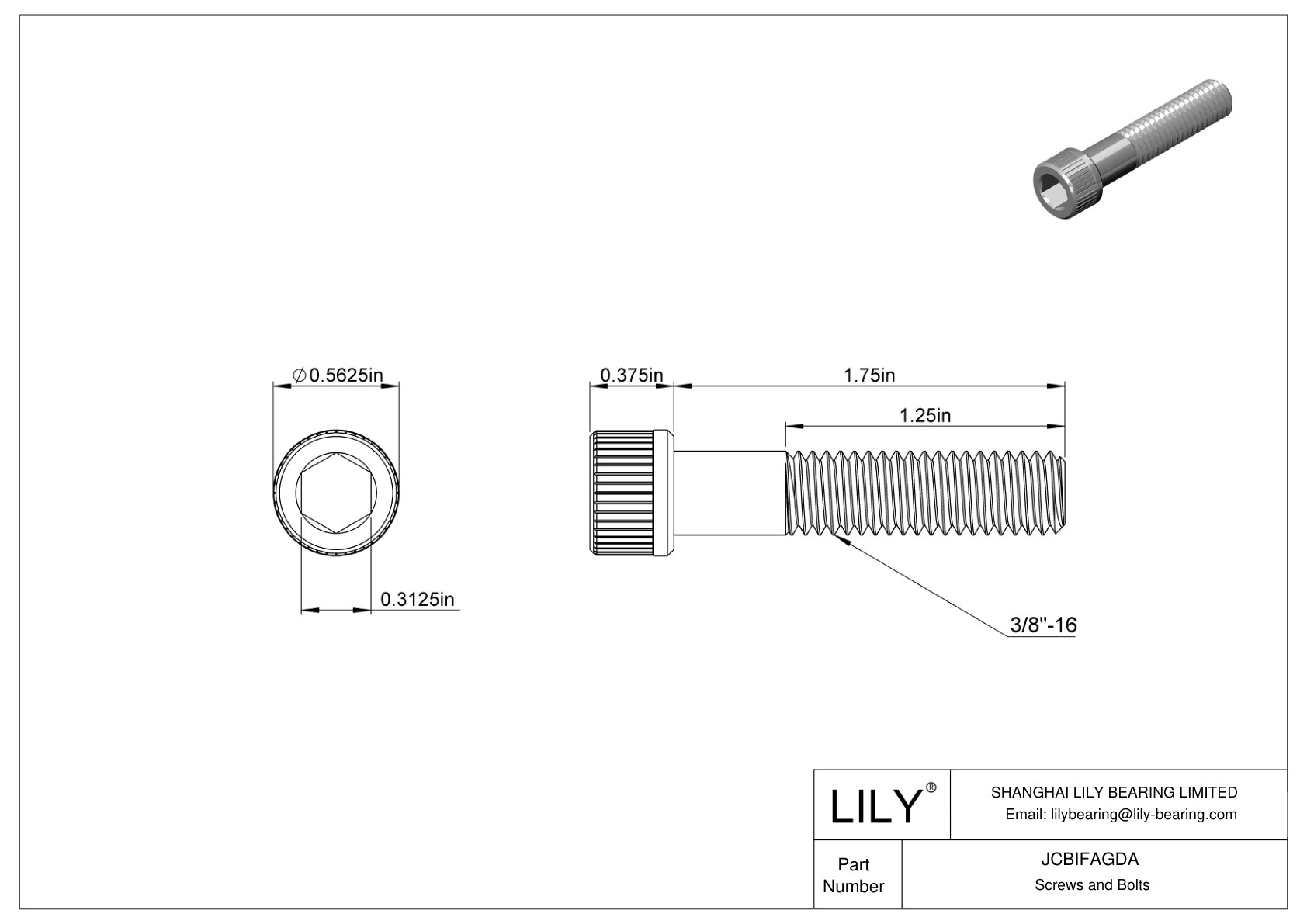 JCBIFAGDA Super-Corrosion-Resistant 316 Stainless Steel Socket Head Screws cad drawing