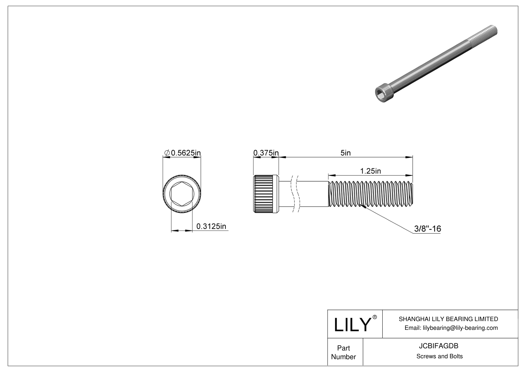 JCBIFAGDB Super-Corrosion-Resistant 316 Stainless Steel Socket Head Screws cad drawing