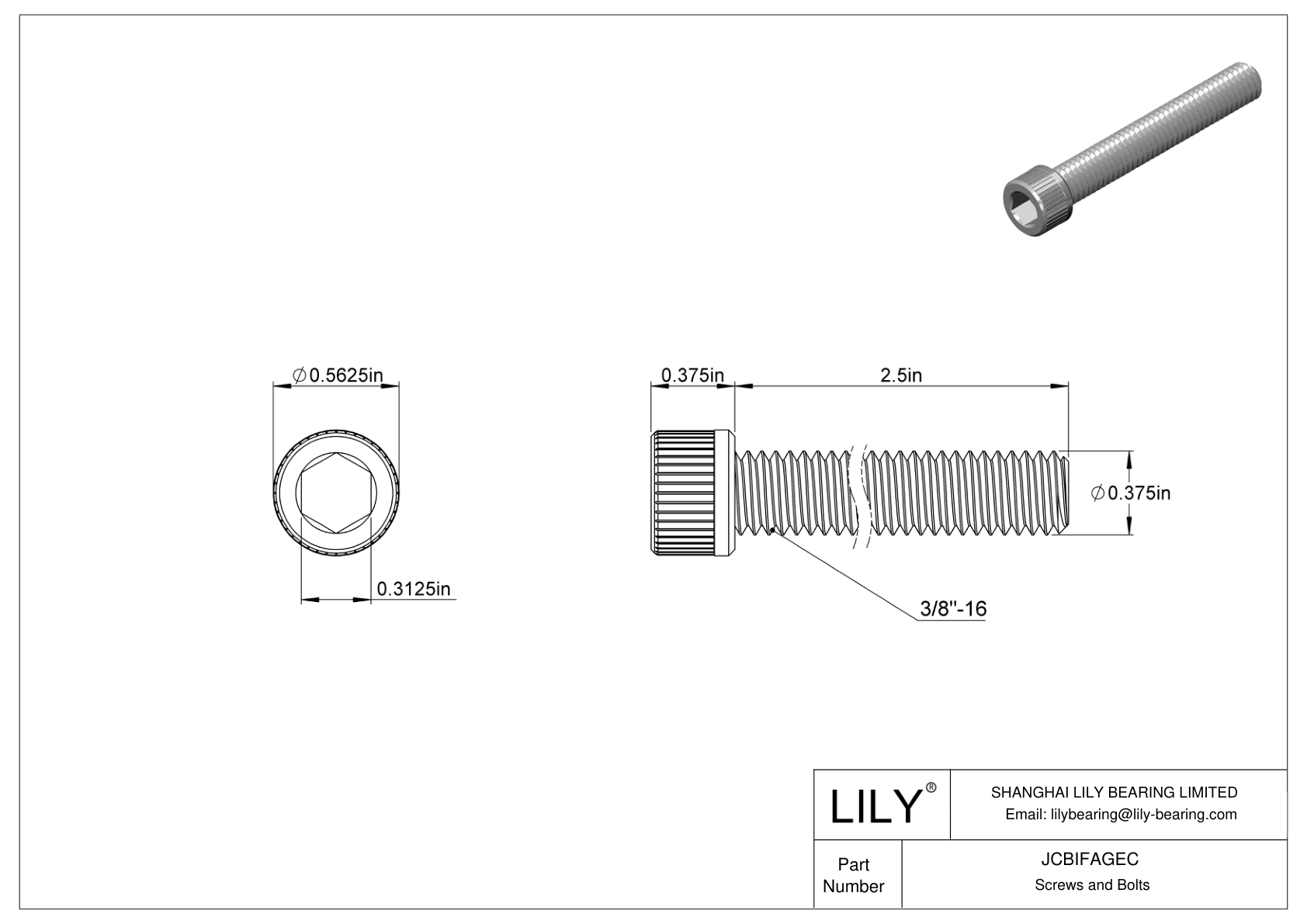 JCBIFAGEC Super-Corrosion-Resistant 316 Stainless Steel Socket Head Screws cad drawing