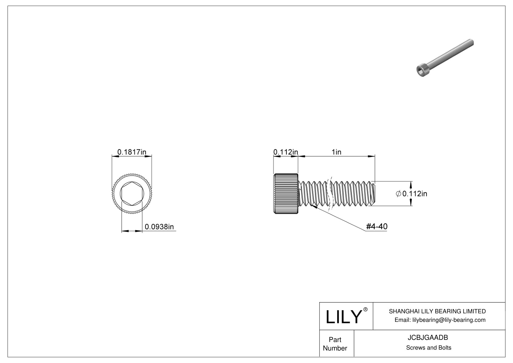 JCBJGAADB 18-8 Stainless Steel Socket Head Screws cad drawing