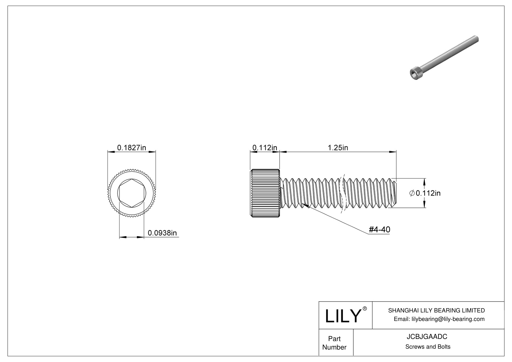 JCBJGAADC 18-8 Stainless Steel Socket Head Screws cad drawing