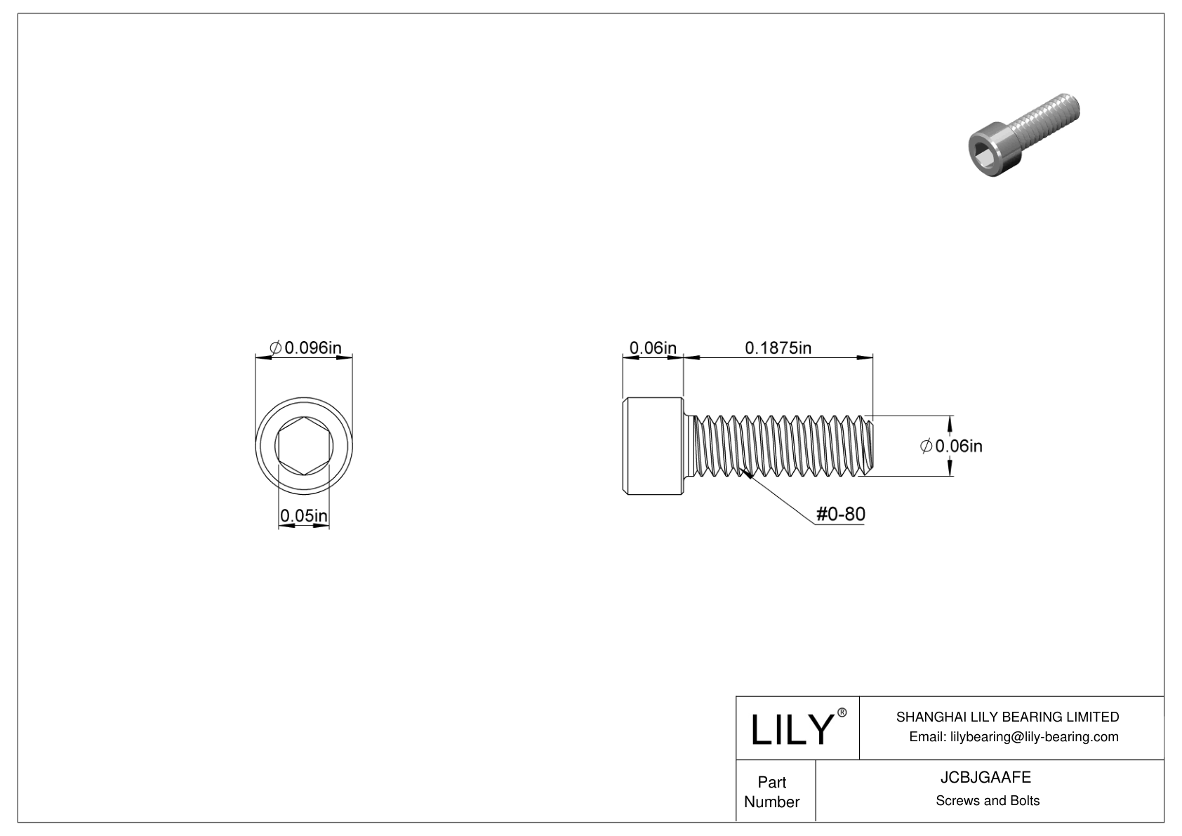 JCBJGAAFE 18-8 Stainless Steel Socket Head Screws cad drawing