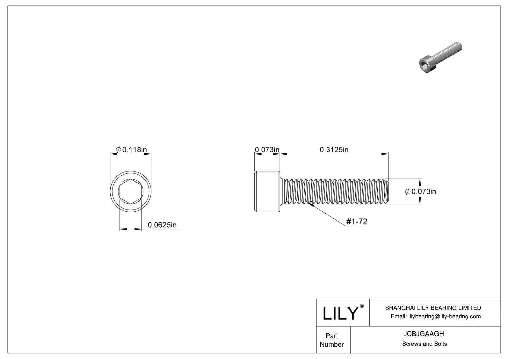 JCBJGAAGH 18-8 Stainless Steel Socket Head Screws cad drawing