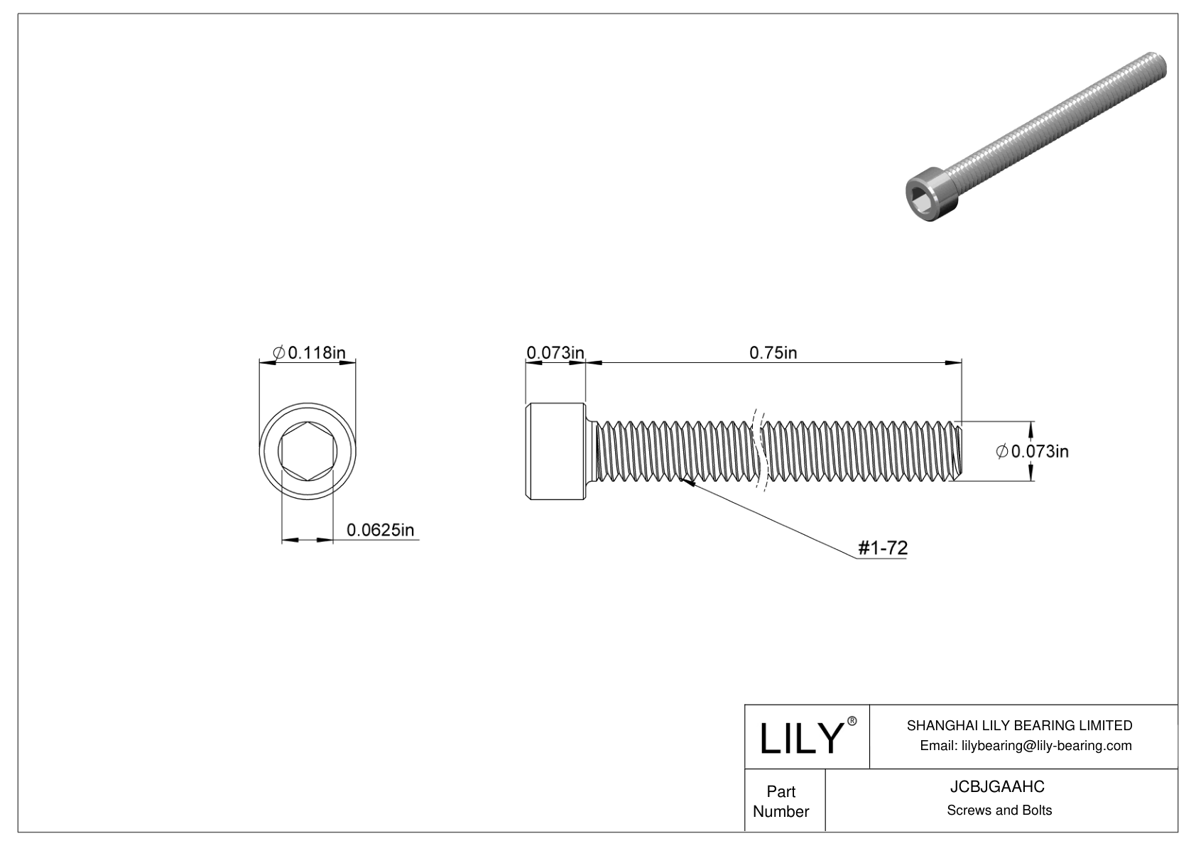 JCBJGAAHC 18-8 Stainless Steel Socket Head Screws cad drawing