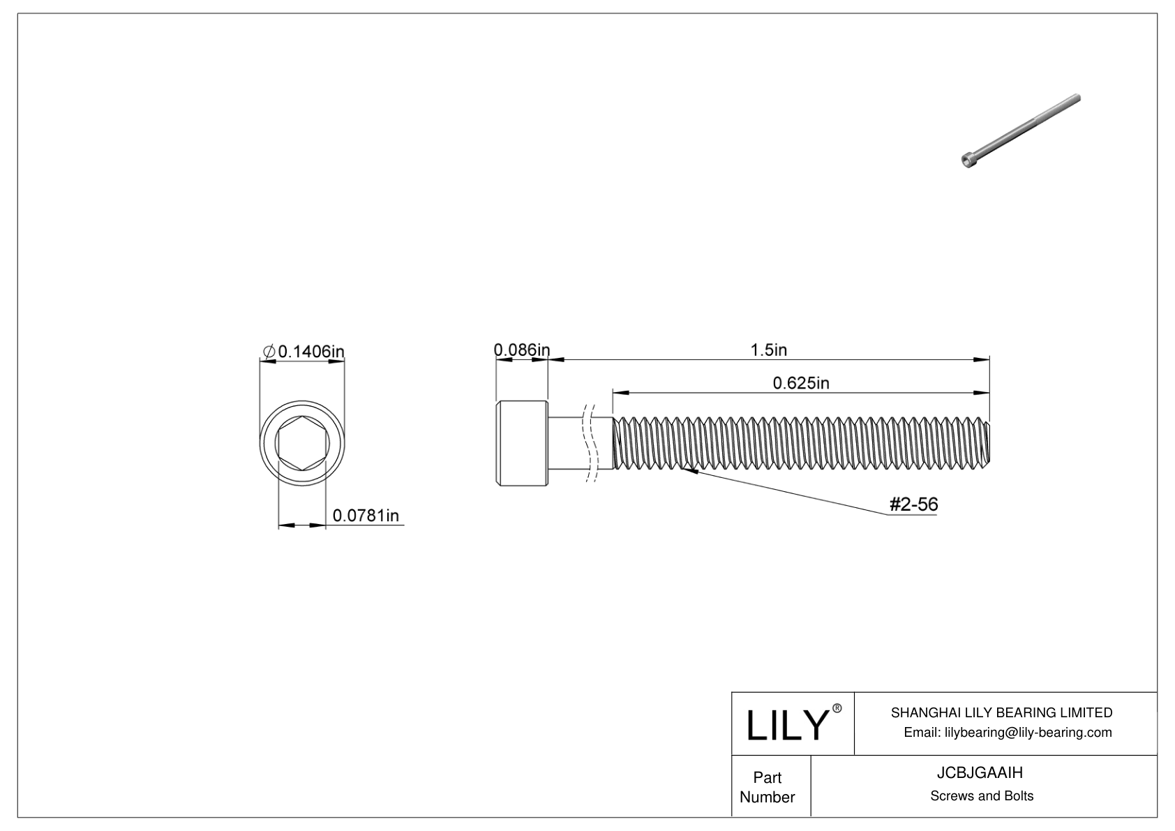 JCBJGAAIH Tornillos de cabeza cilíndrica de acero inoxidable 18-8 cad drawing