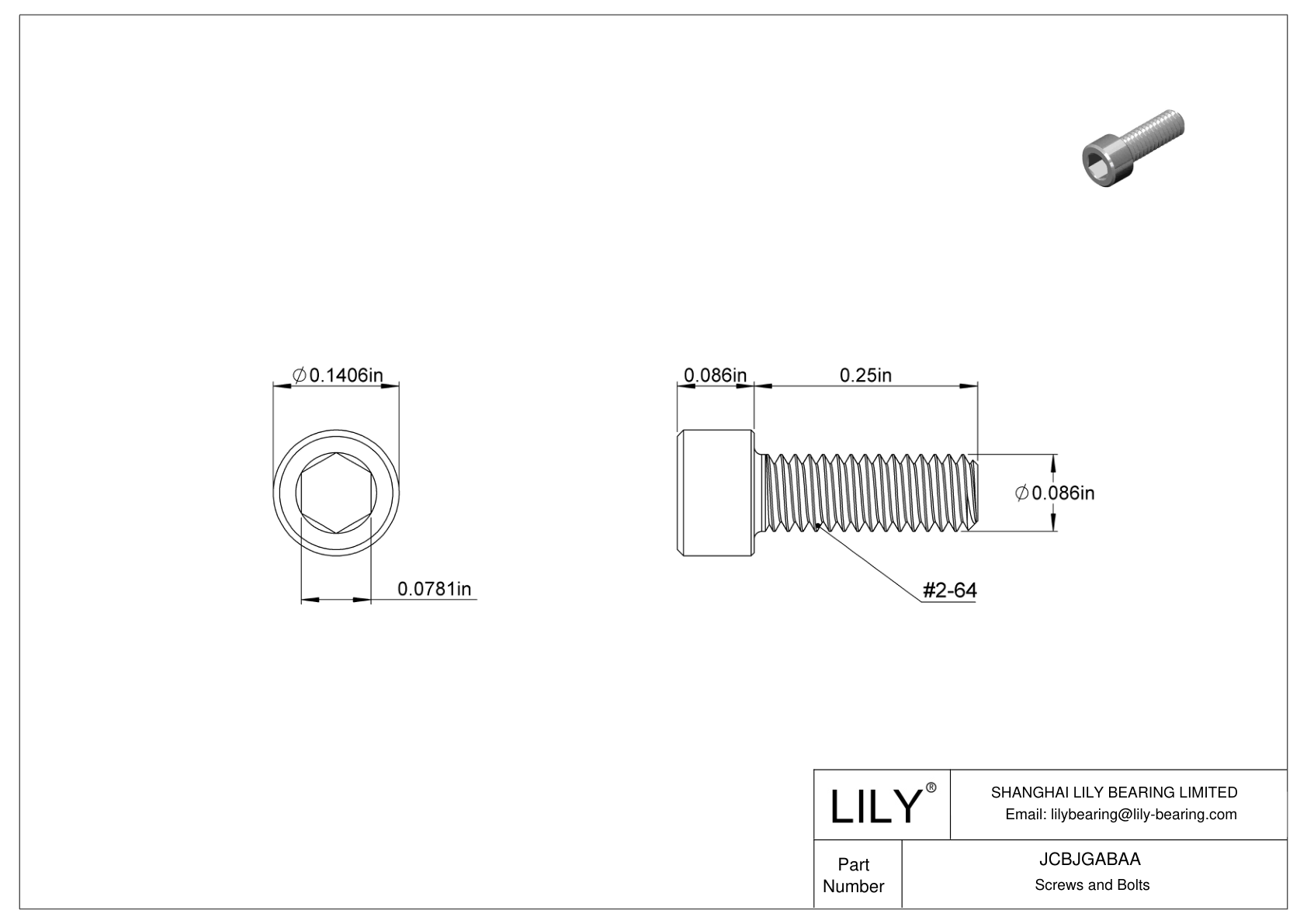 JCBJGABAA 18-8 Stainless Steel Socket Head Screws cad drawing