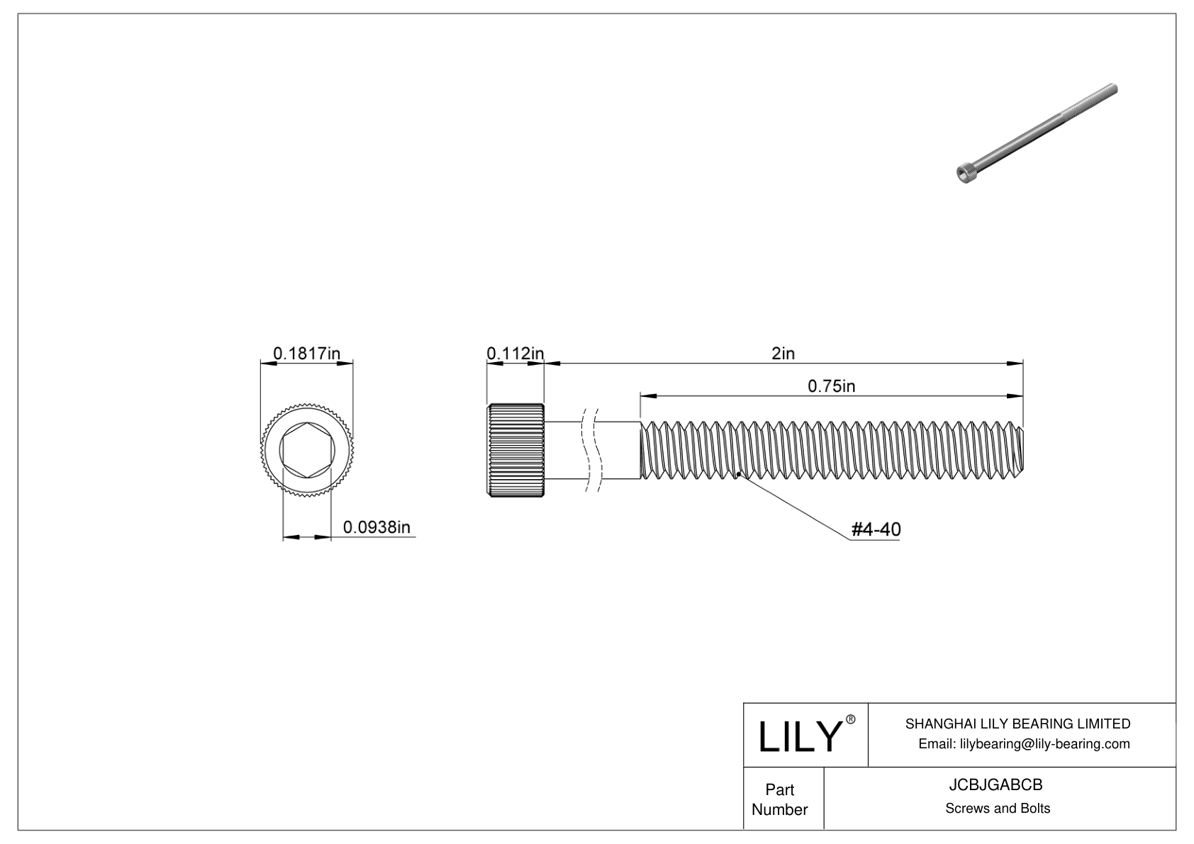 JCBJGABCB 18-8 Stainless Steel Socket Head Screws cad drawing