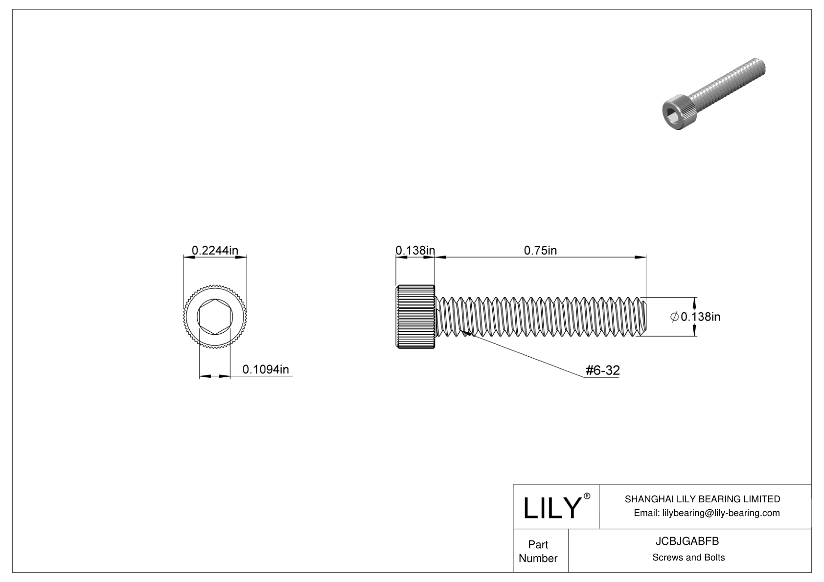 JCBJGABFB 18-8 Stainless Steel Socket Head Screws cad drawing