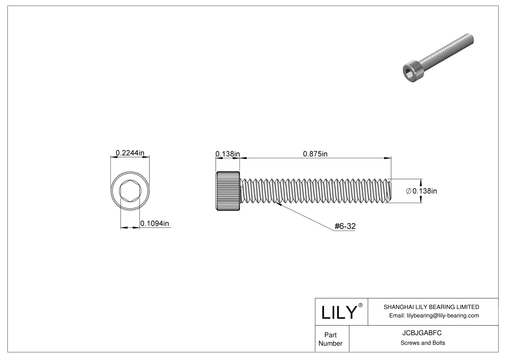 JCBJGABFC 18-8 Stainless Steel Socket Head Screws cad drawing