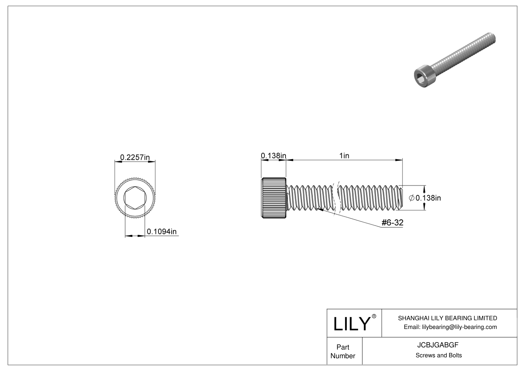 JCBJGABGF 18-8 Stainless Steel Socket Head Screws cad drawing