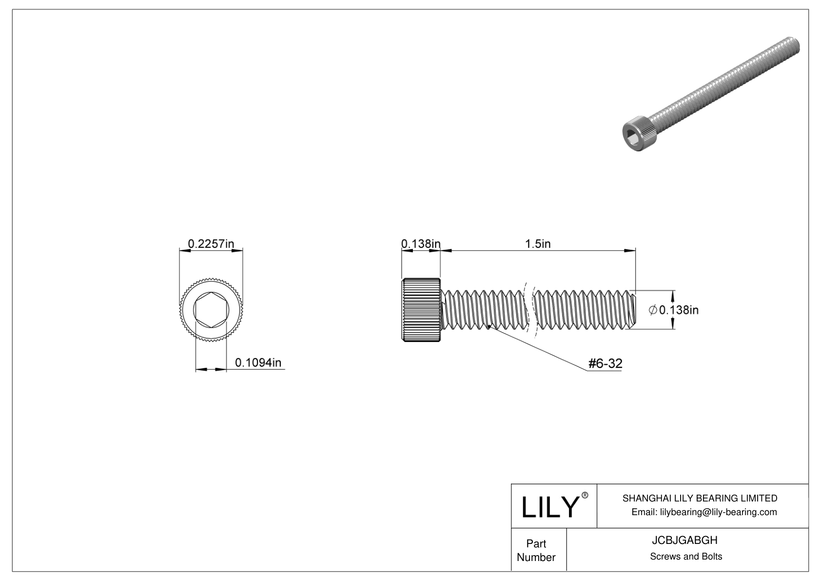 JCBJGABGH 18-8 Stainless Steel Socket Head Screws cad drawing