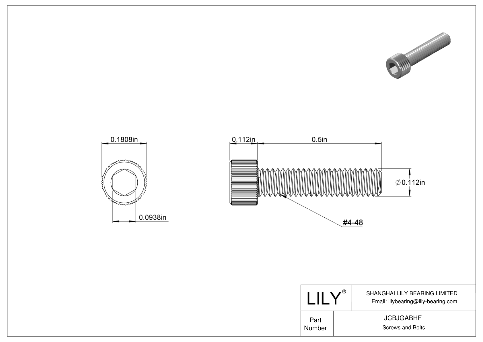 JCBJGABHF 18-8 Stainless Steel Socket Head Screws cad drawing