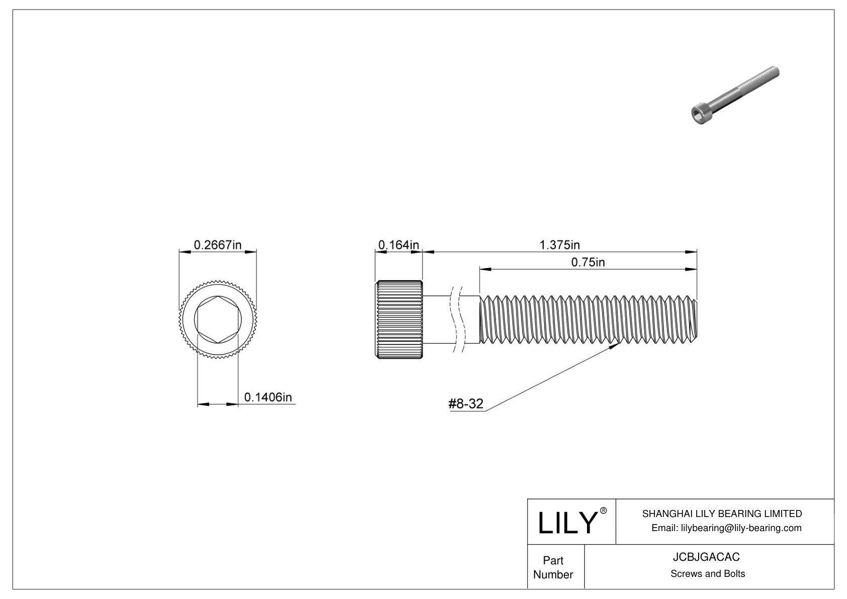 JCBJGACAC 18-8 Stainless Steel Socket Head Screws cad drawing