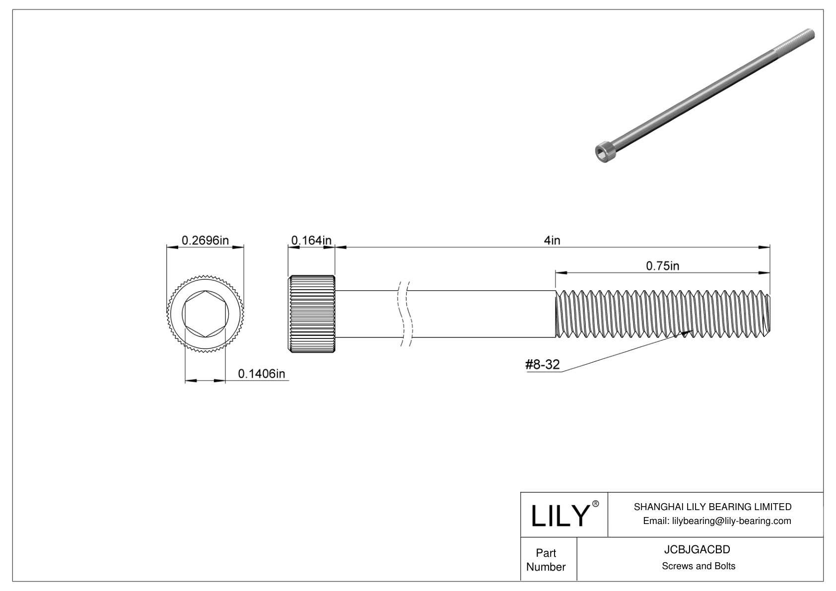 JCBJGACBD 18-8 Stainless Steel Socket Head Screws cad drawing