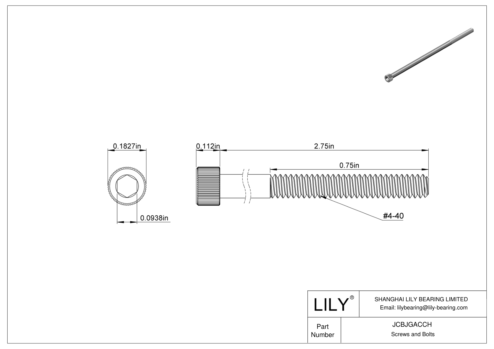 JCBJGACCH 18-8 Stainless Steel Socket Head Screws cad drawing