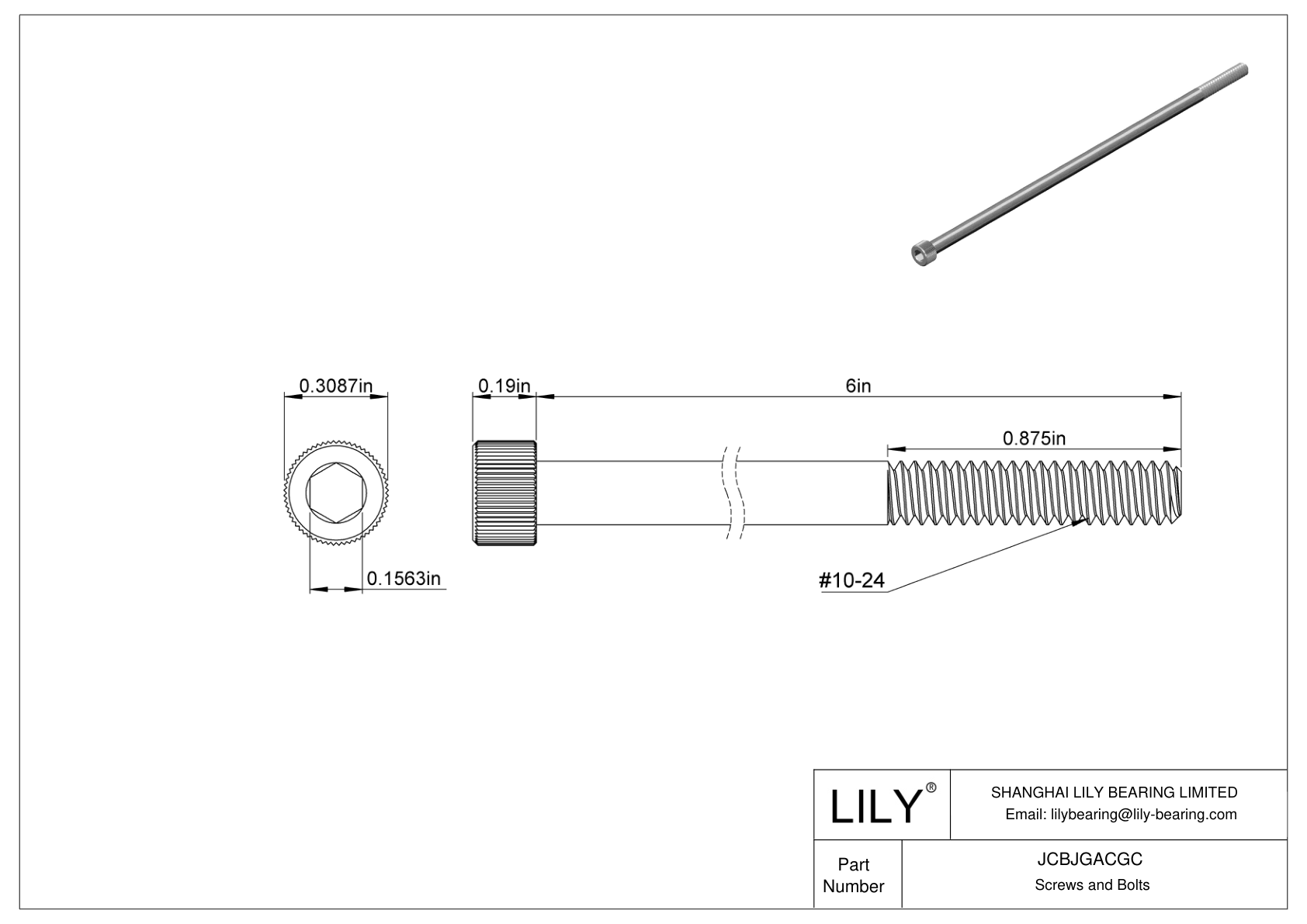 JCBJGACGC 18-8 Stainless Steel Socket Head Screws cad drawing