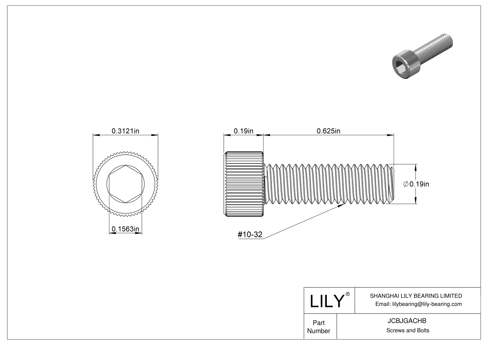 JCBJGACHB Tornillos de cabeza cilíndrica de acero inoxidable 18-8 cad drawing